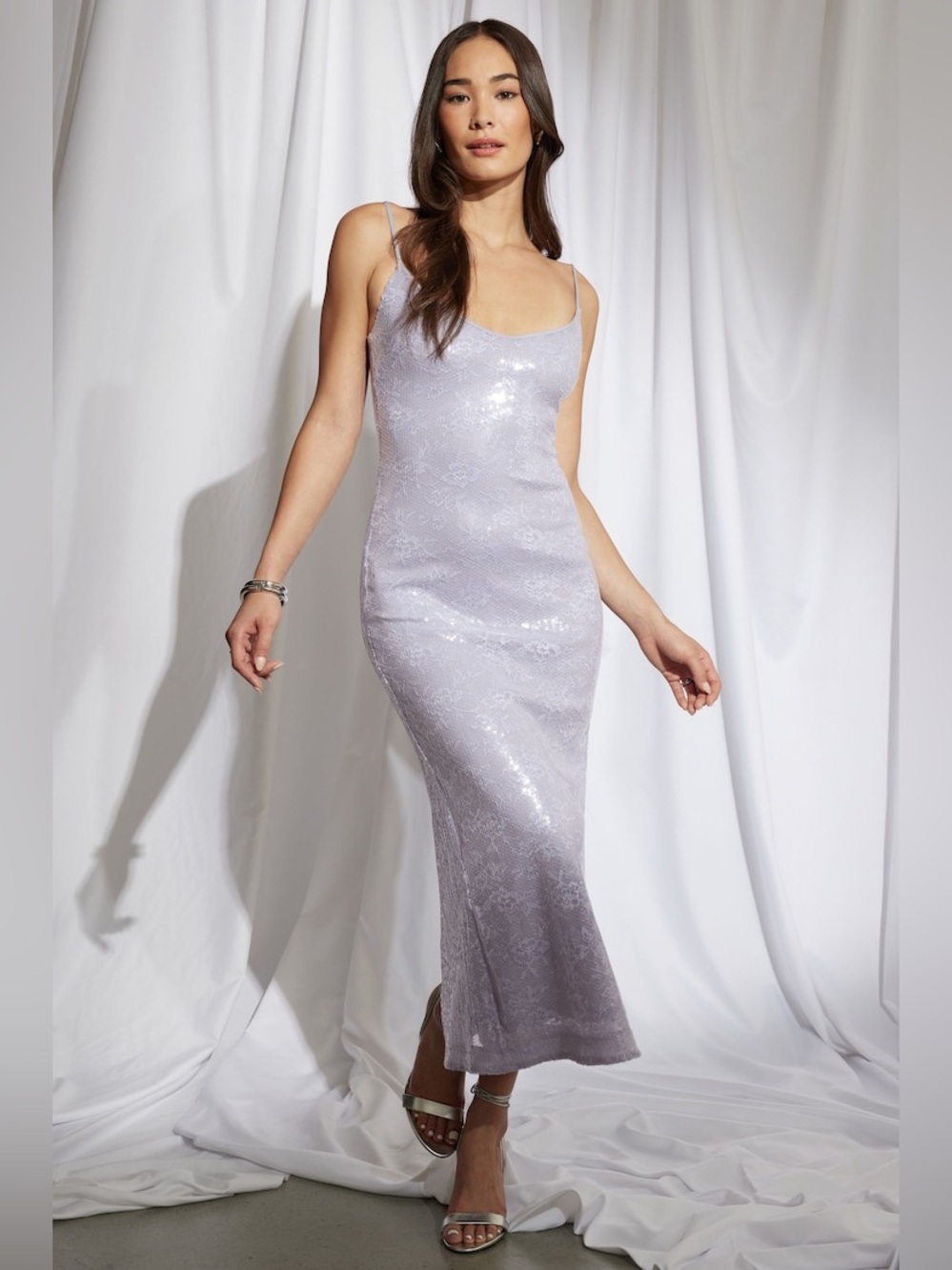 Dynamite Lilac Sequin Lace Maxi Slip Dress Size M NWT Formal Prom Wedding Guest